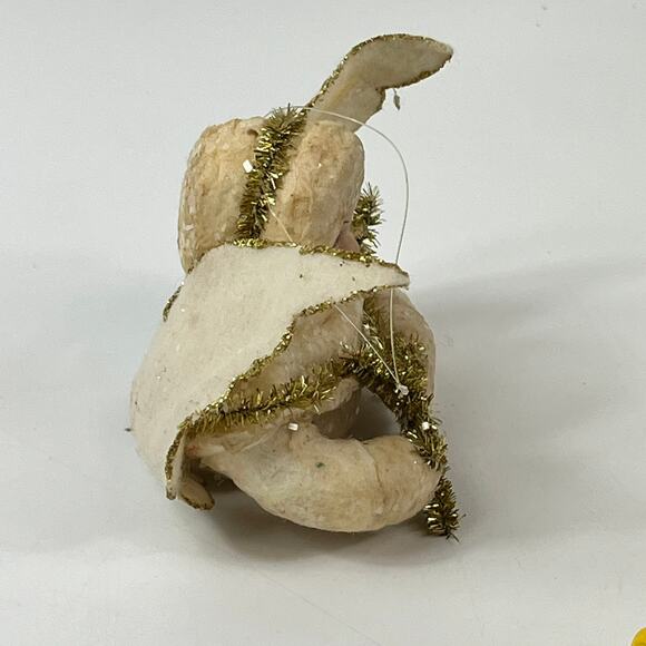 Vintage Mica Angel Ornament Gold Tinsel Star Puffy Felt Wings 3" Christmas Decor - Picture 4 of 8